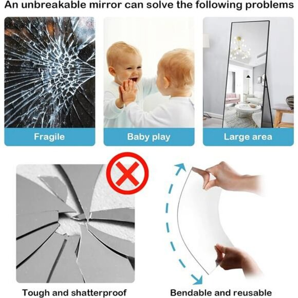 Unbreakable Full Body Wall Mirror Tiles Set for Bedroom Gym Kids Room Decor - Picture 4 of 7